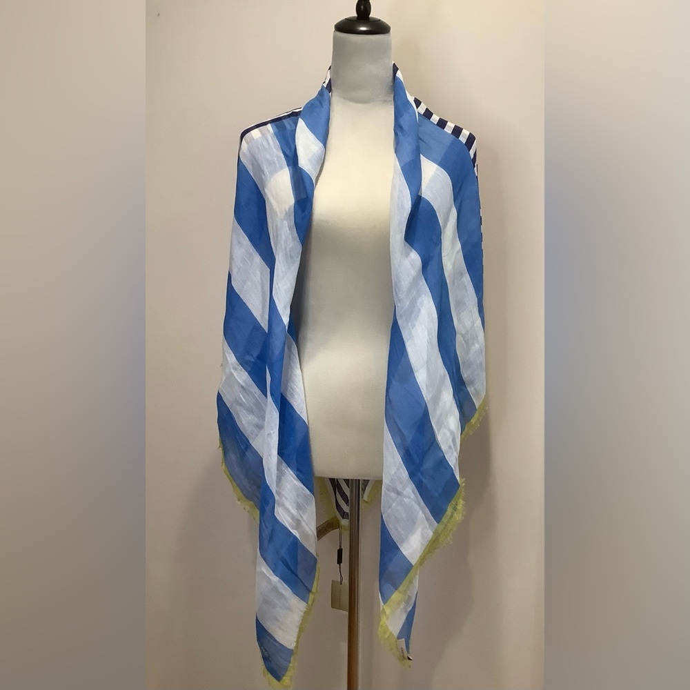 NWT Burberry Brit Cerulean Blue Stripe Scarf 130x130cm